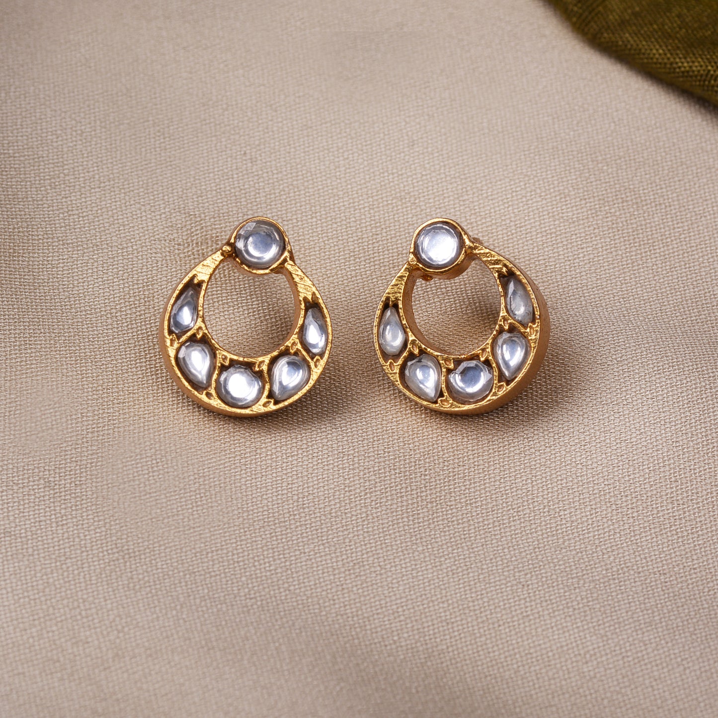 Silvernika Gold Plated Chandbali Mirror Earrings