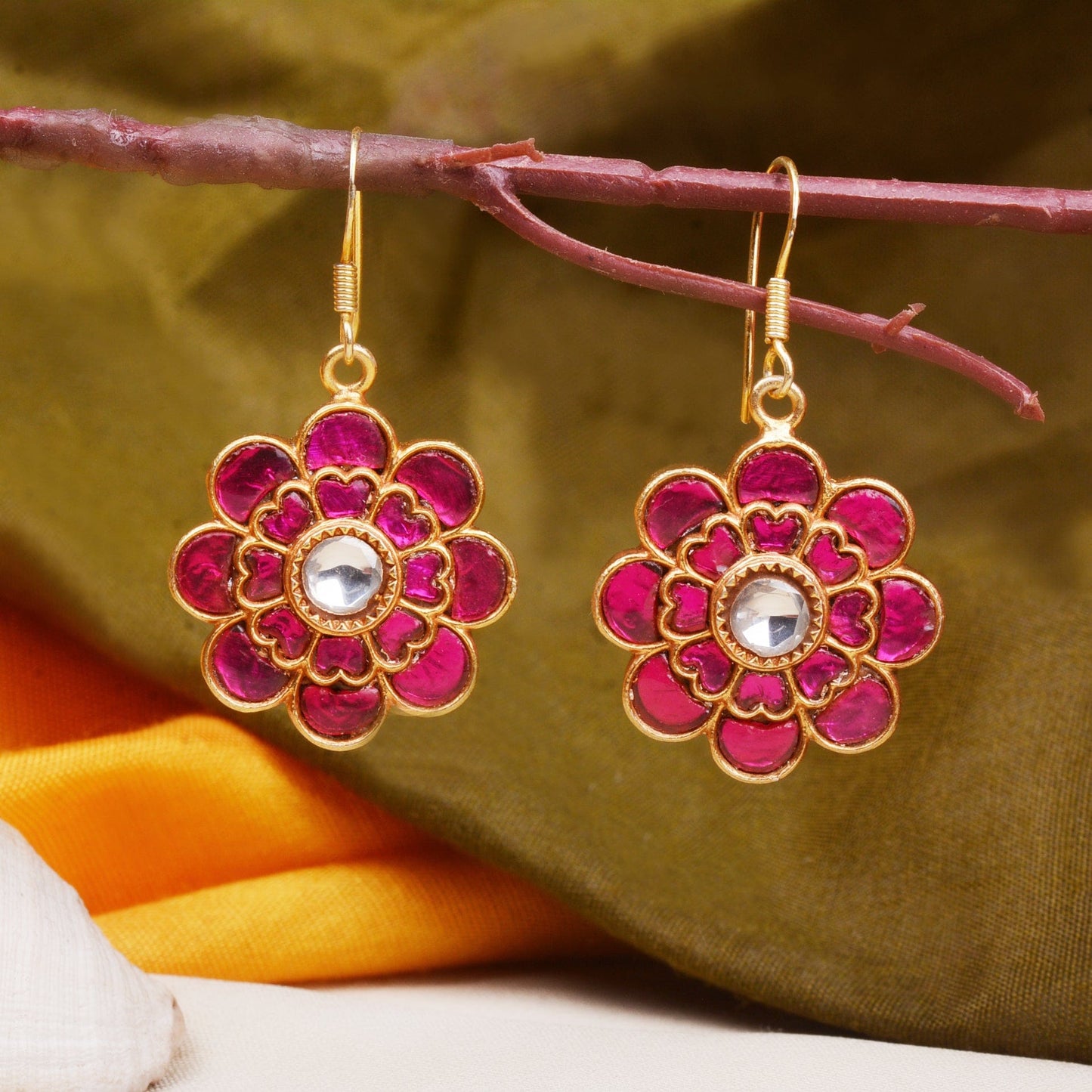 Silvernika Sun-kissed Flower Drops Earrings Gold Plated
