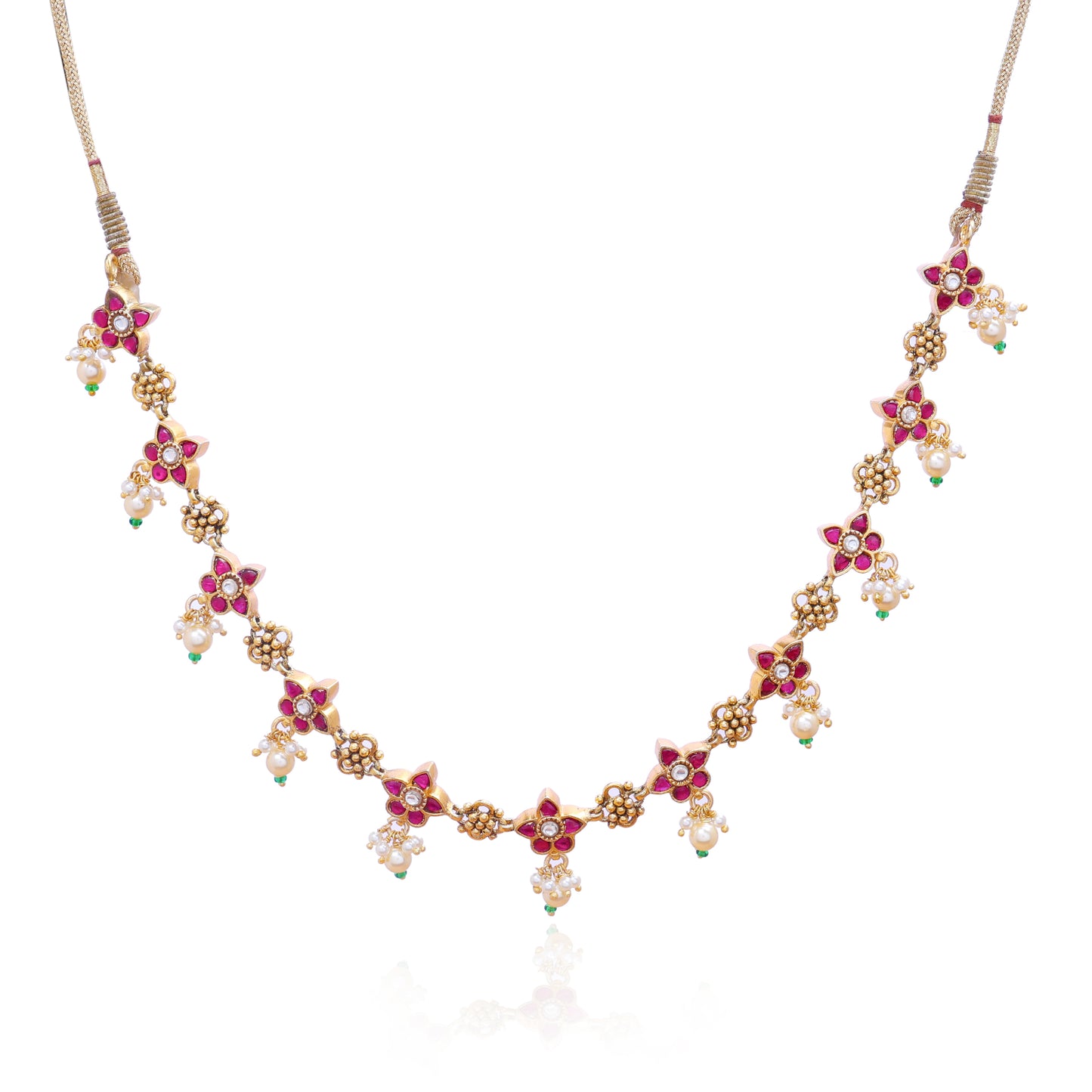Silvernika 92.5 Silver Gold-Plated Pink & White Stone Necklace