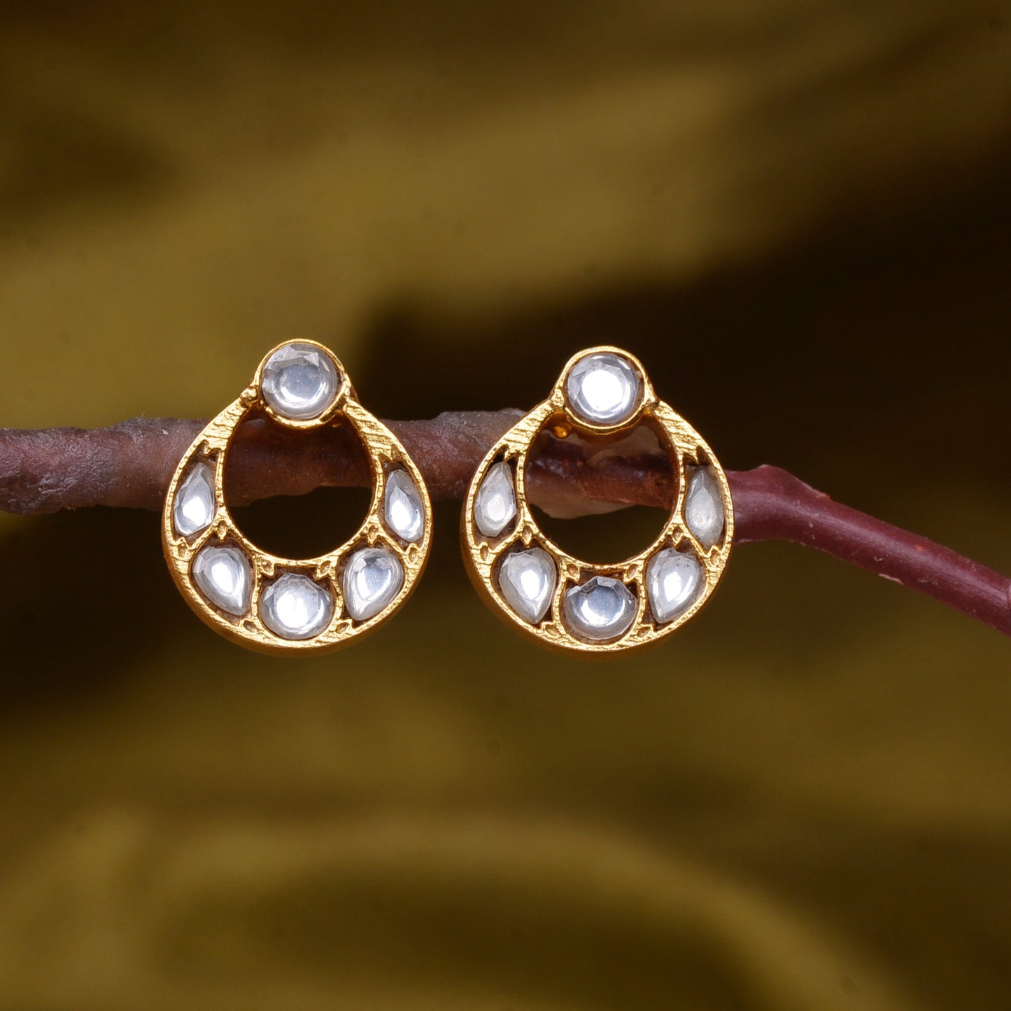 Silvernika Gold Plated Chandbali Mirror Earrings