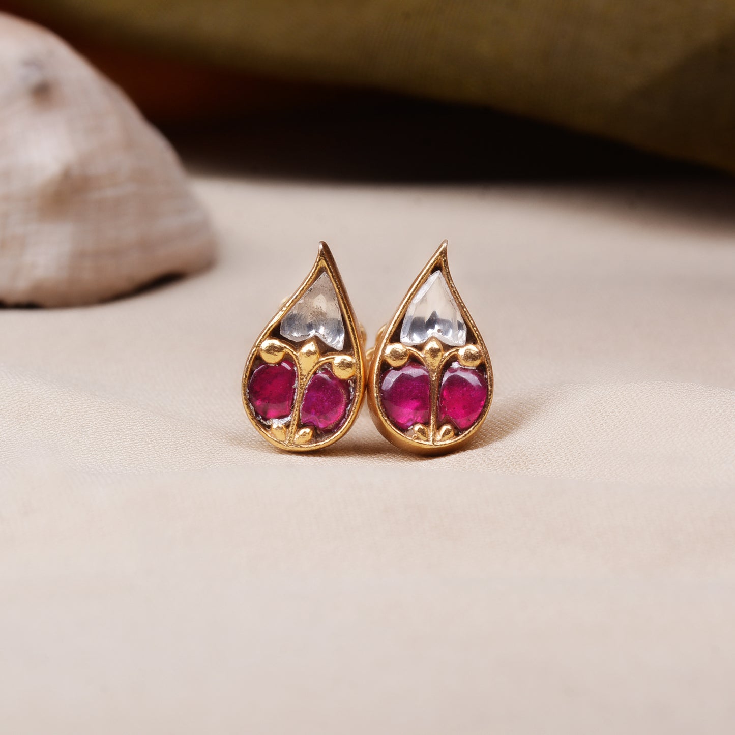 Silvernika Gold Plated 925 Sterling Silver Gold Plated Ruby Leaf Earrings
