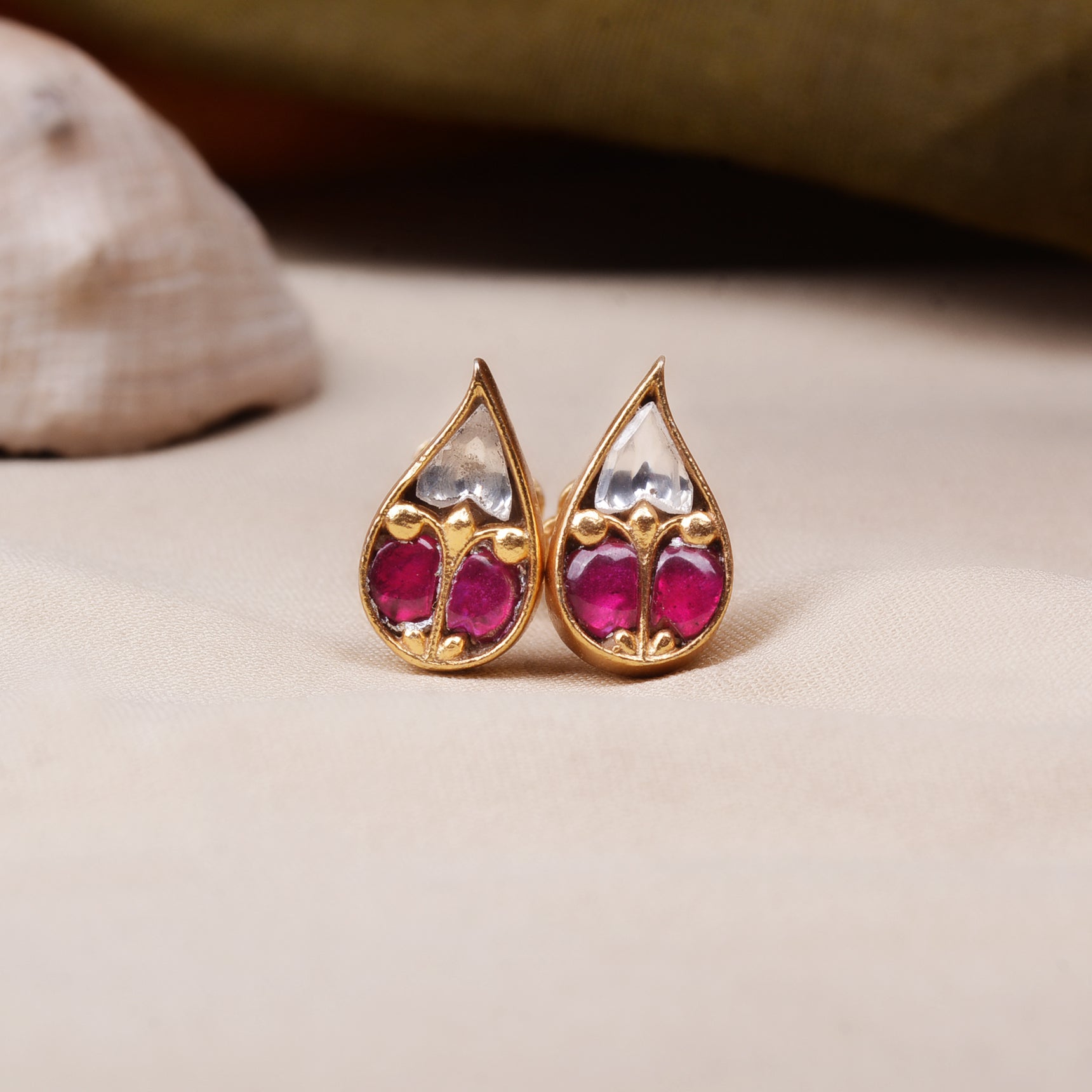 Silvernika Gold Plated 925 Sterling Silver Gold Plated Ruby Leaf Earrings