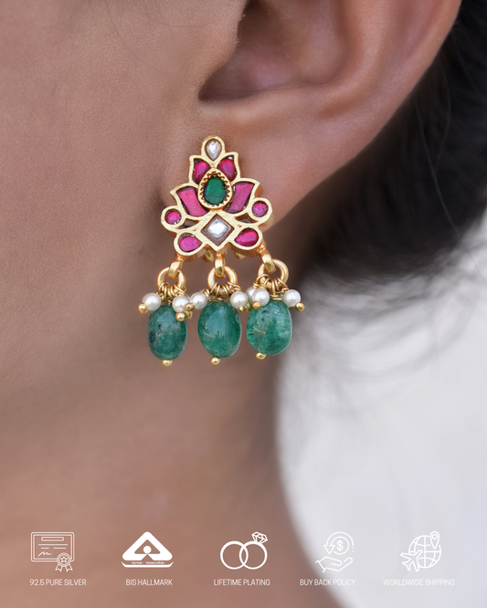 Silvernika Kundan Lotus Earrings