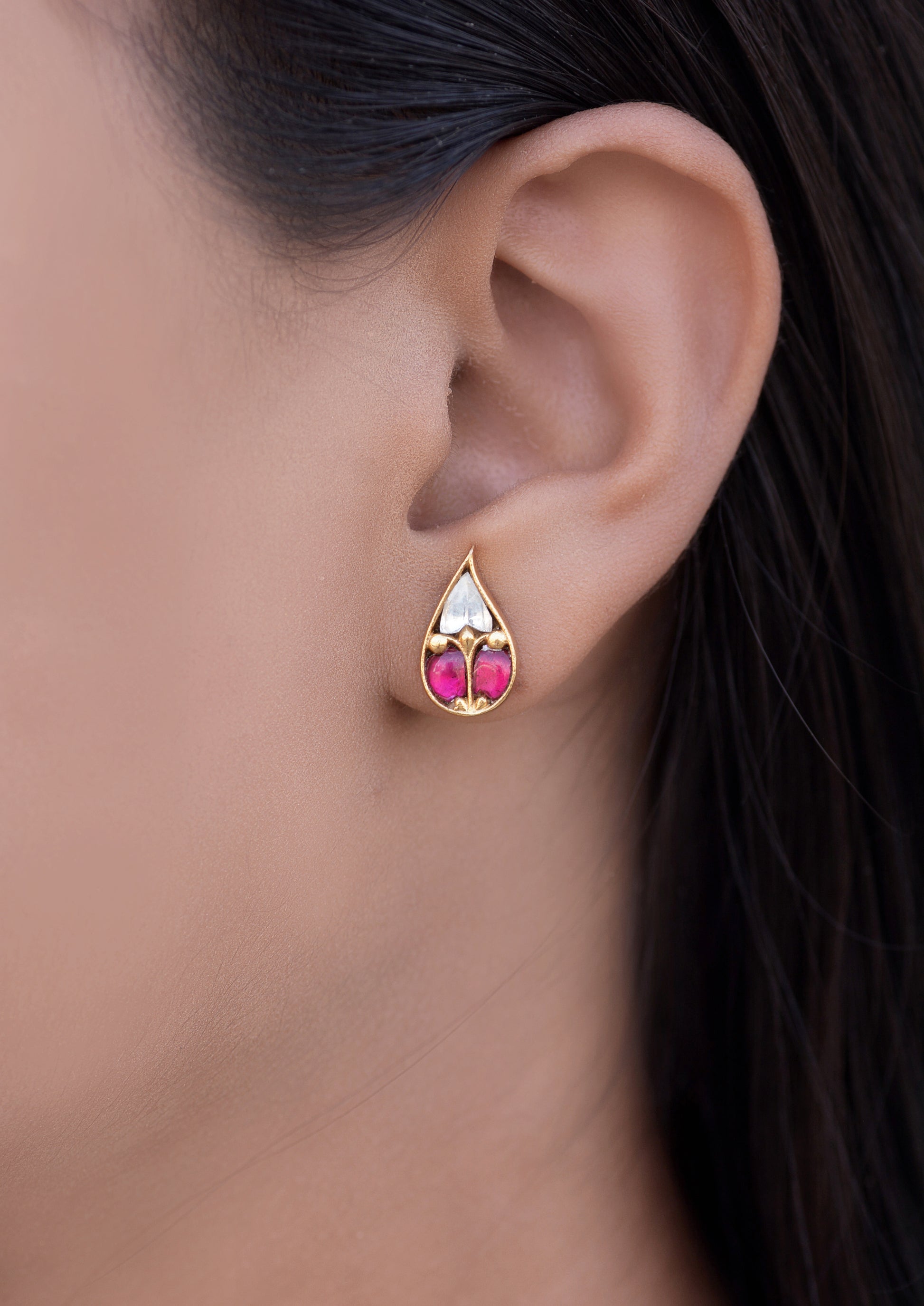 Silvernika Gold Plated 925 Sterling Silver Gold Plated Ruby Leaf Earrings