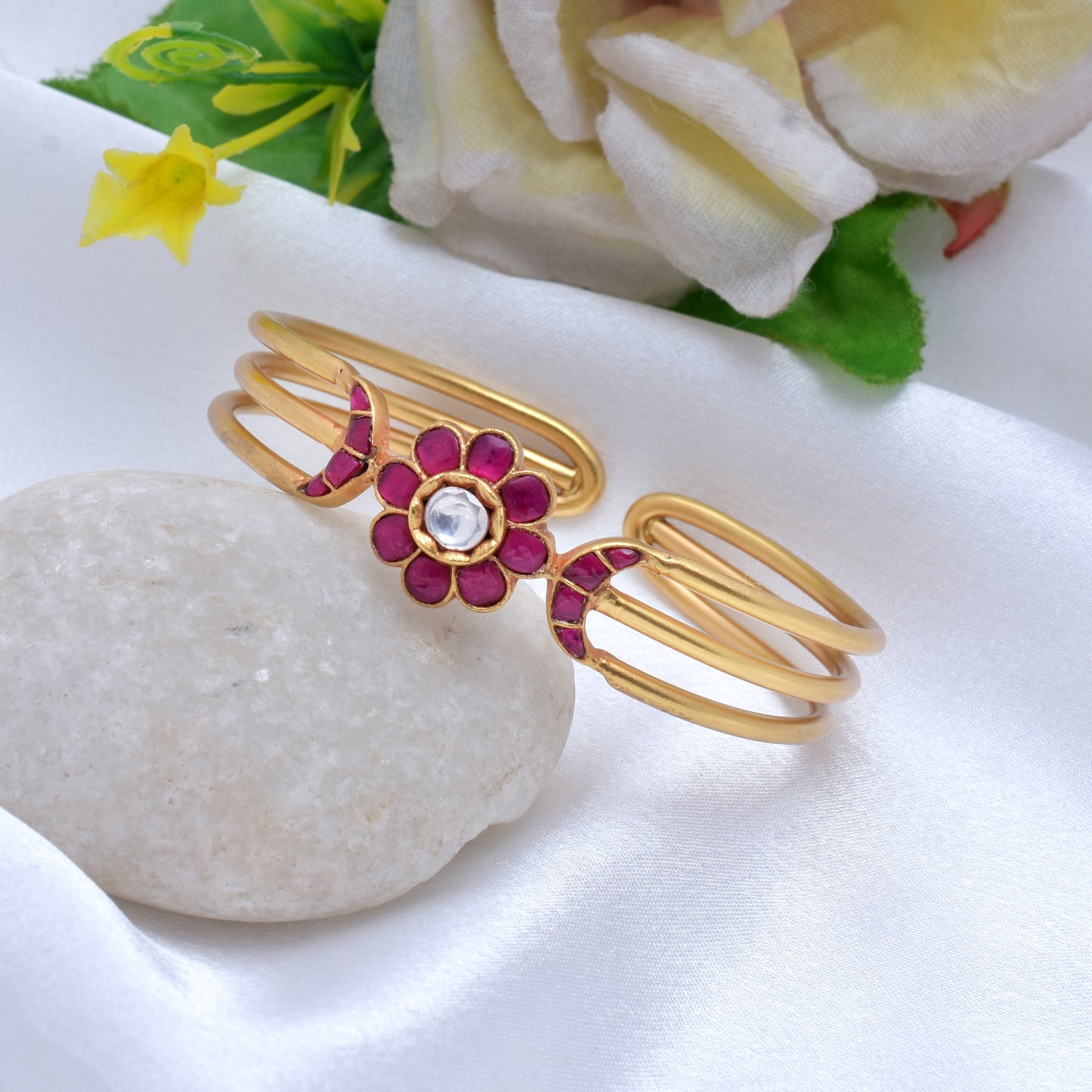 Silvernika GOLD PLATED RUBY STONE BRACELET