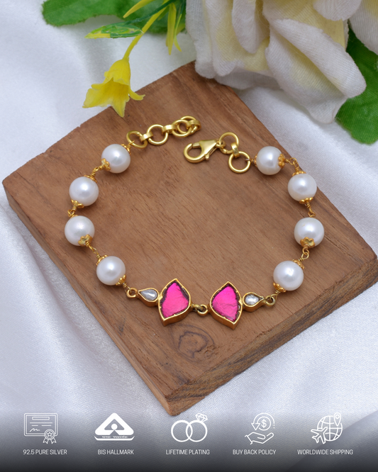 Silvernika ROYAL GOLD PLATED BEADS HAND BRACELET