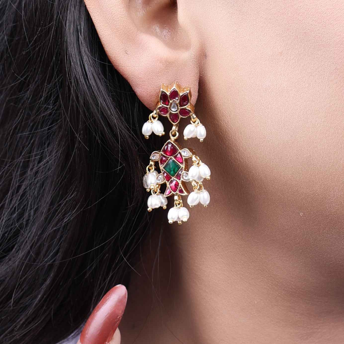  Silvernika Kundan and Pearl Chandbali earring