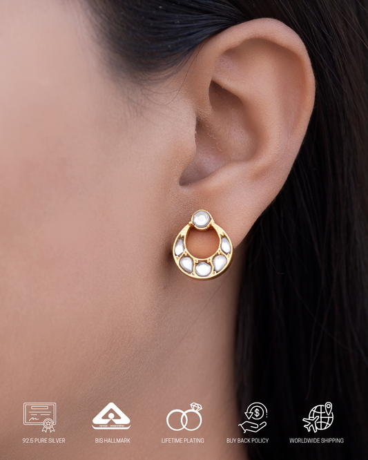 Silvernika Gold Plated Chandbali Mirror Earrings