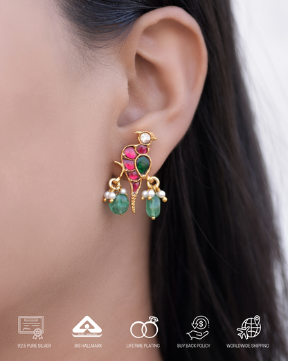 Silvernika Kundan Parrots Earrings