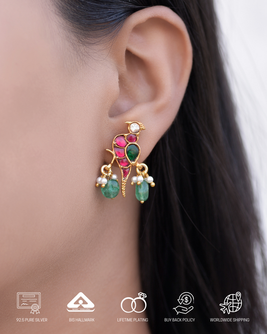Silvernika Kundan Parrots Earrings