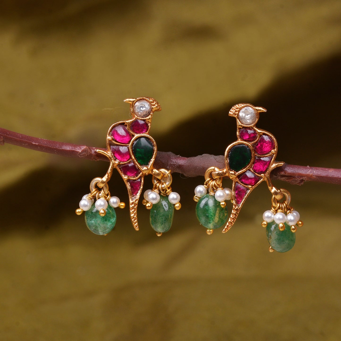 Silvernika Kundan Parrots Earrings