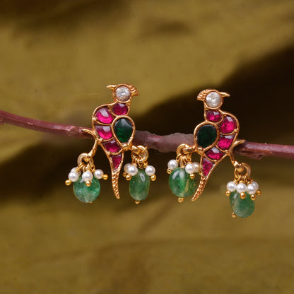 Silvernika Kundan Parrots Earrings