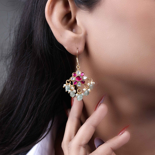 Silvernika Red & White Stone Earrings 