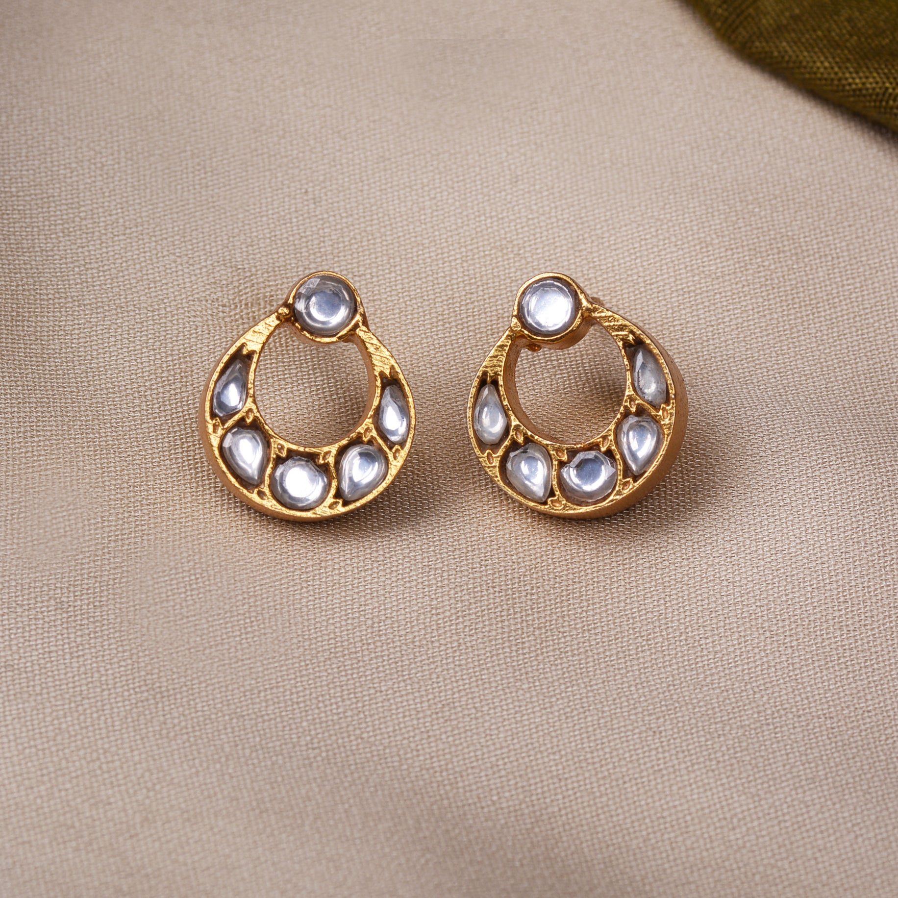 Silvernika Gold Plated Chandbali Mirror Earrings