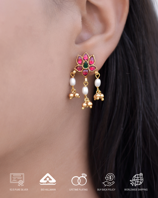 Silvernika Silver Kundan Lotus Bloom Earring