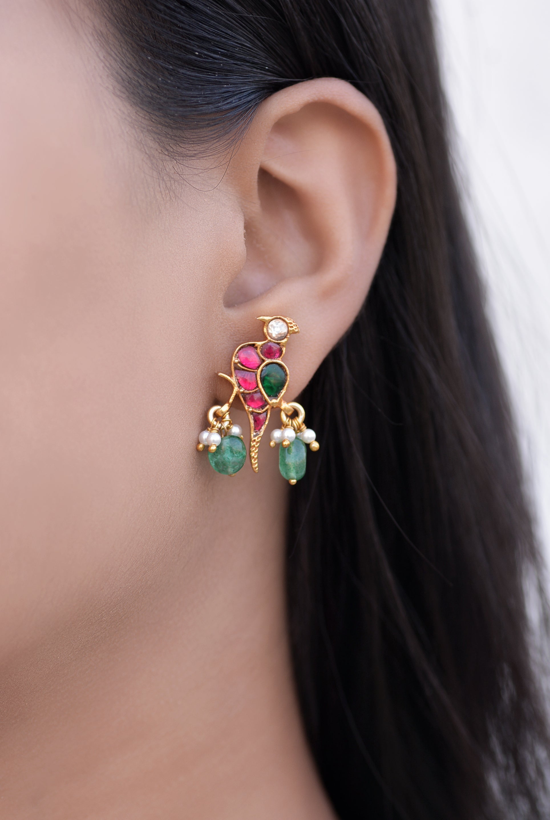 Silvernika Kundan Parrots Earrings
