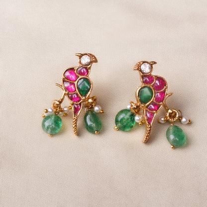 Silvernika Kundan Parrots Earrings