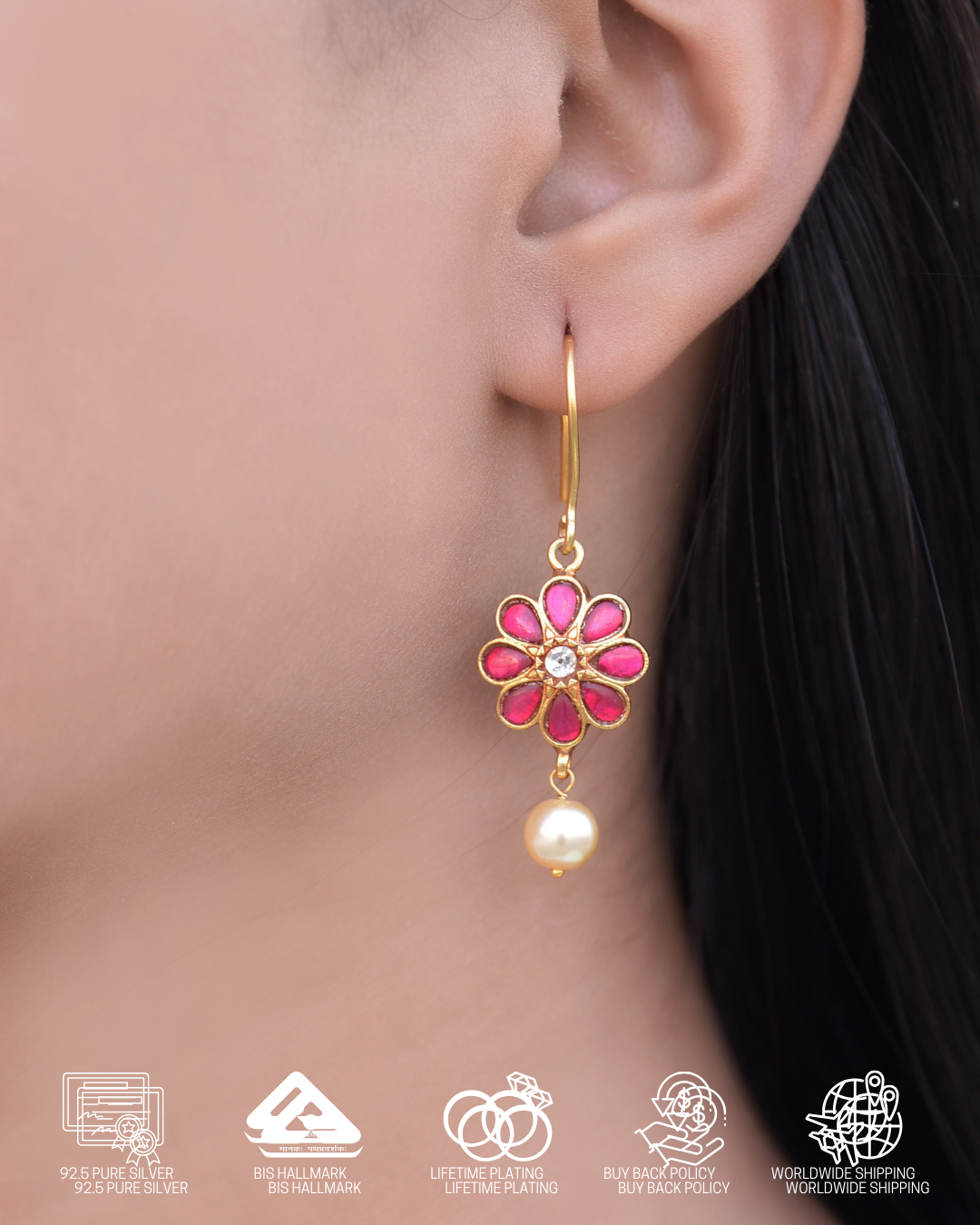 Silvernika Floral Kundan Earrings