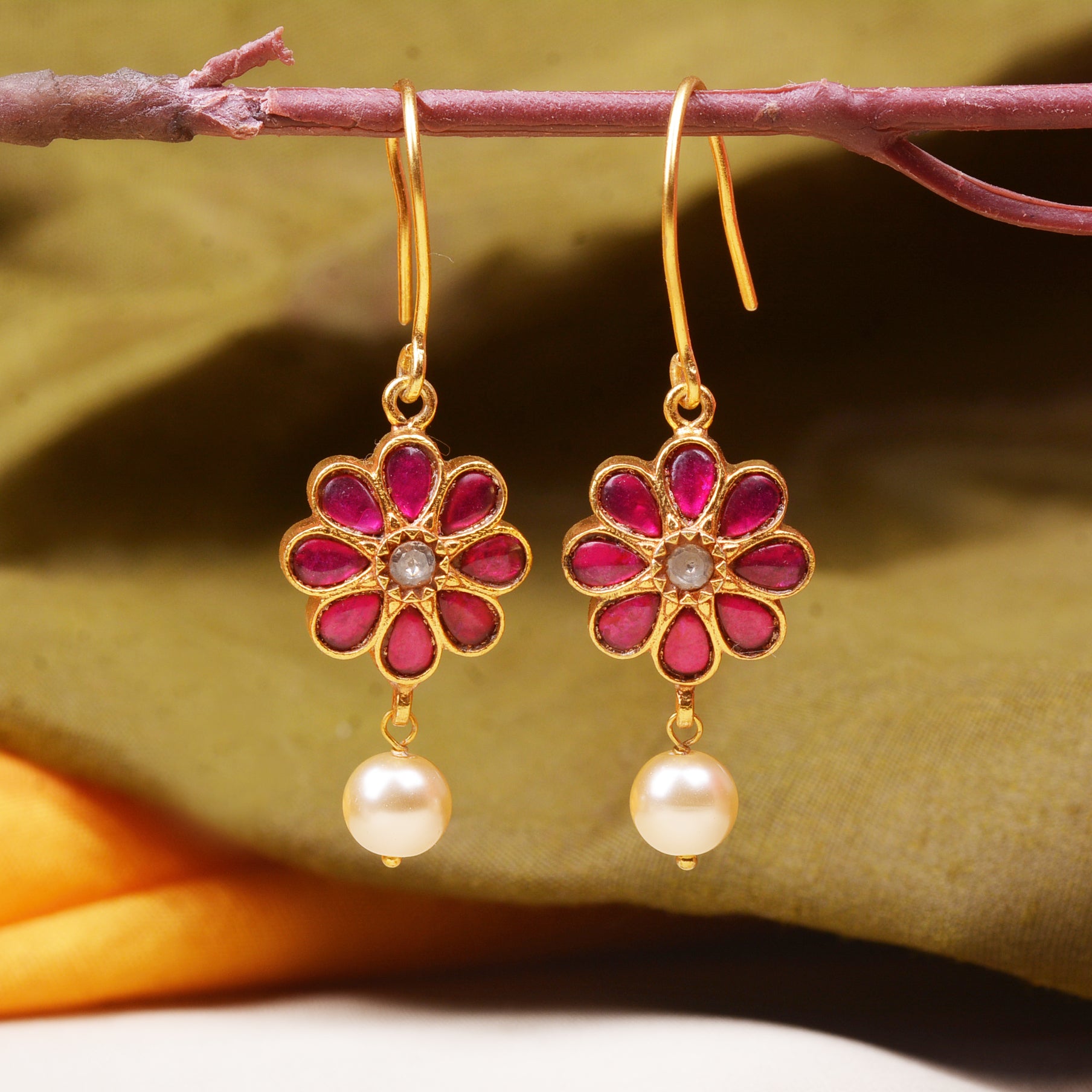 Silvernika Floral Kundan Earrings