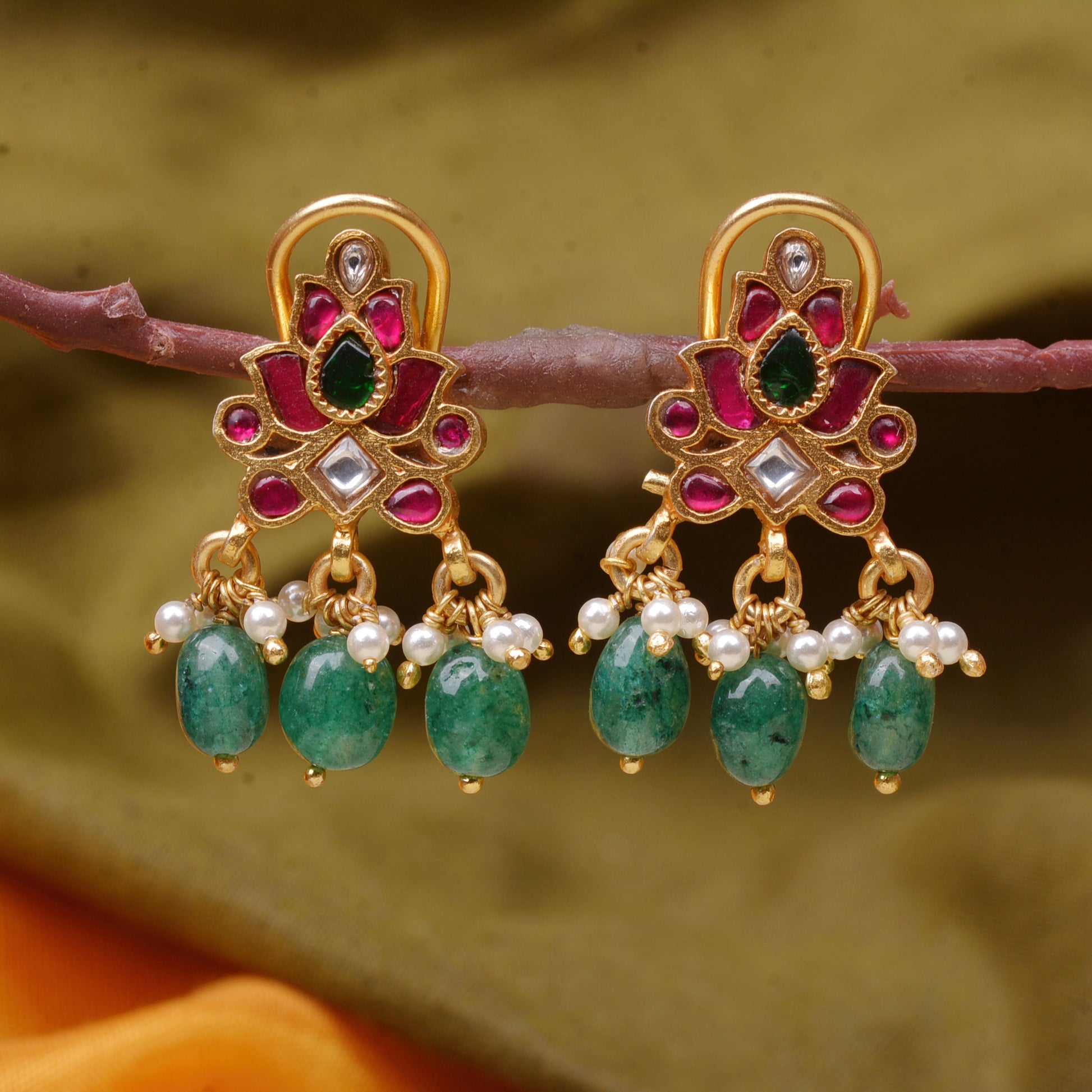 Silvernika Kundan Lotus Earrings
