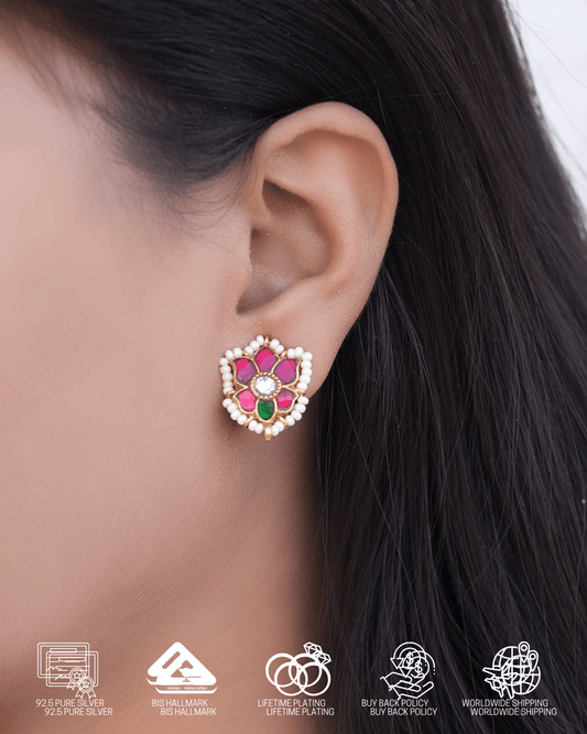 Silvernika Women Gold Push Back SIlver Studs