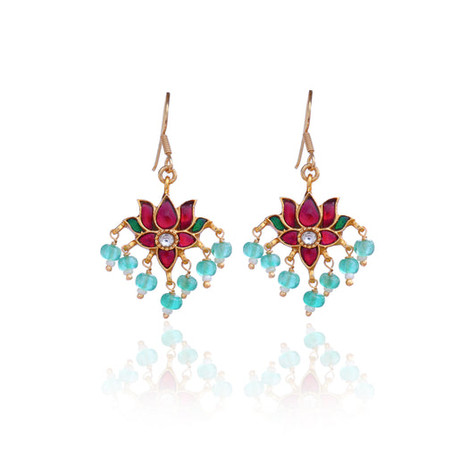 Silvernika Lotus Ruby Stone Earrings