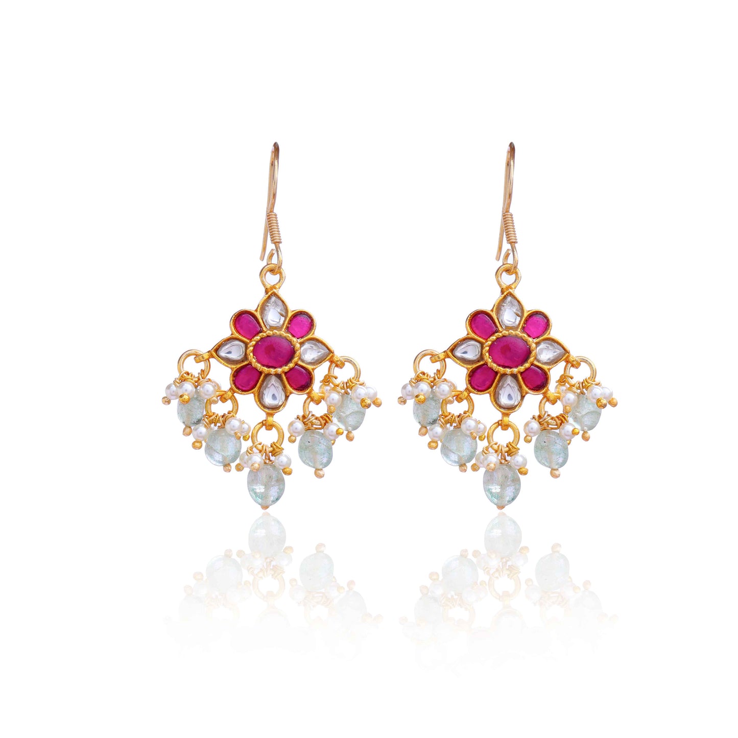 Silvernika Red & White Stone Earrings