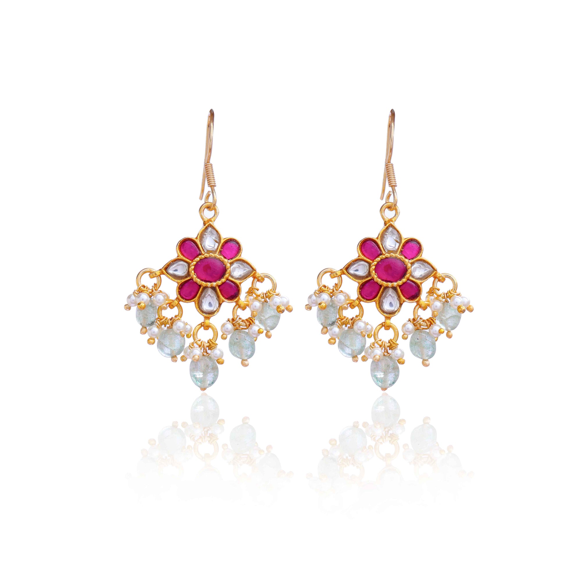 Silvernika Red & White Stone Earrings