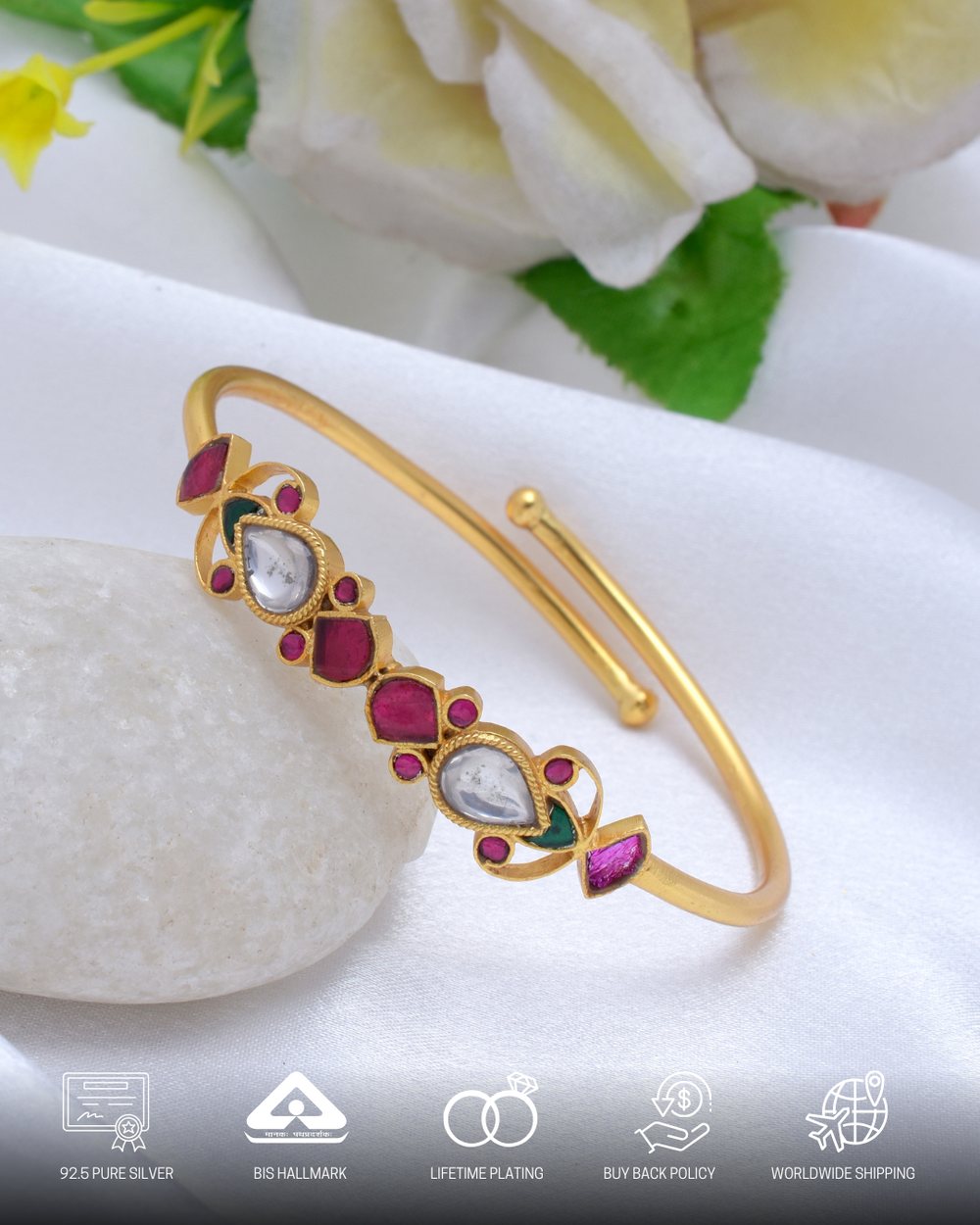 Silvernika kundan polki stone bracelet