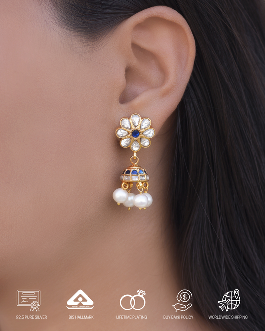 Silvernika Blue kundan jhumkas