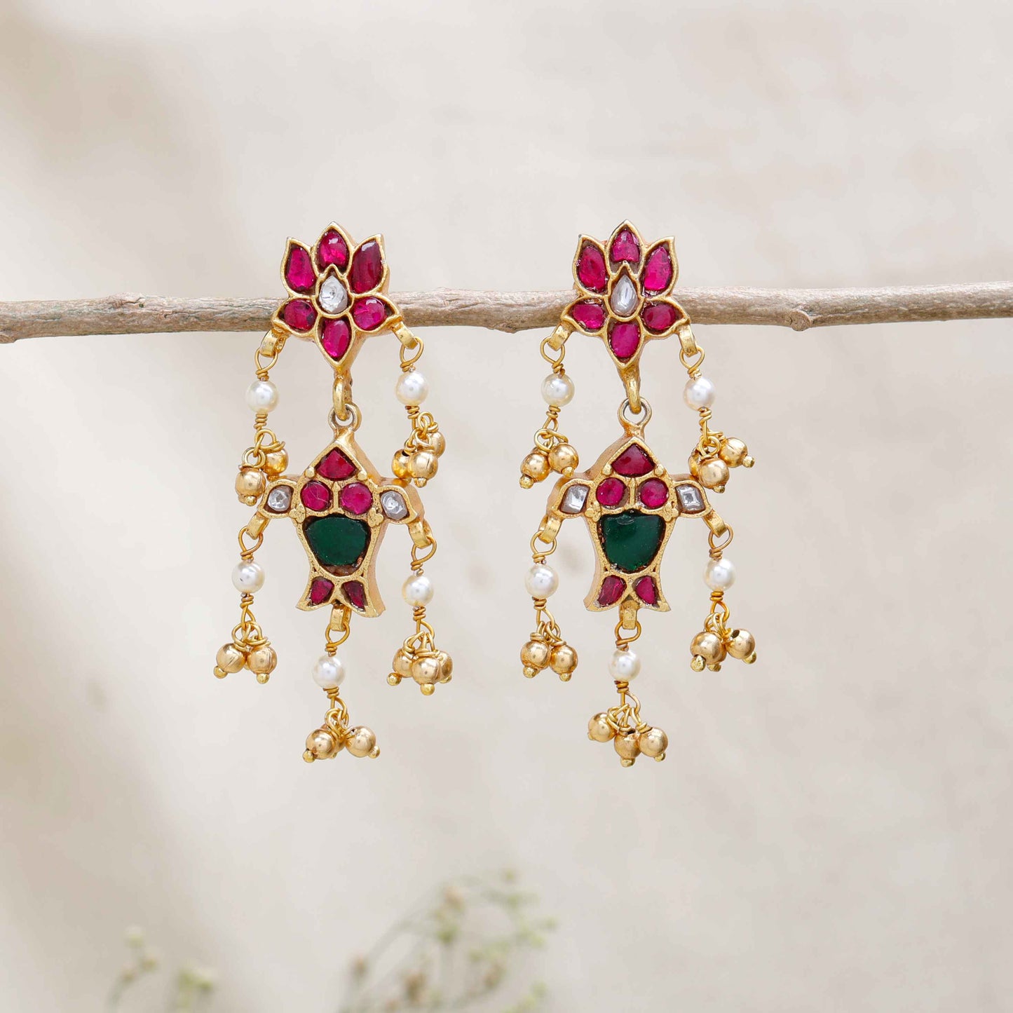 Silvernika Kundan and Pearl Chandbali earring