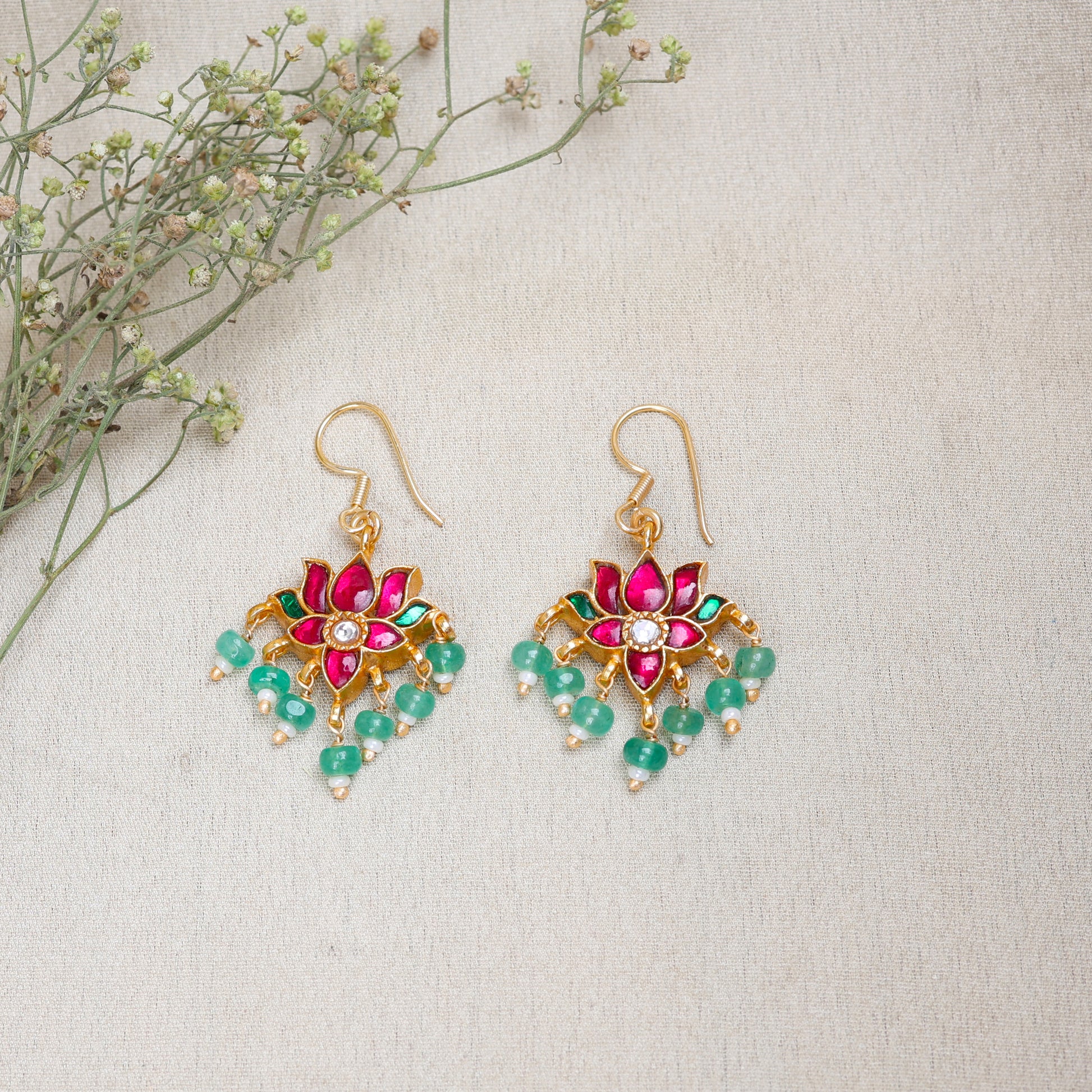 Silvernika Lotus Ruby Stone Earrings