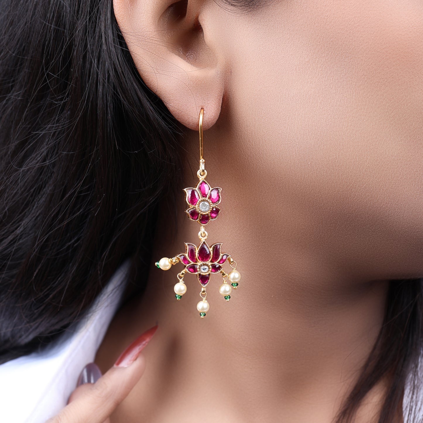 Silvernika 92.5 Silver Gold Plated Lotus Ganesha Earrings