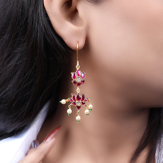 Silvernika 92.5 Silver Gold Plated Lotus Ganesha Earrings