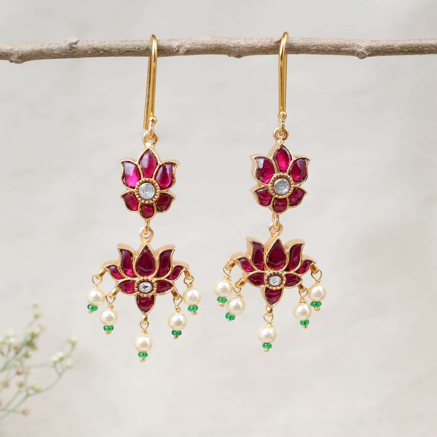 Silvernika 92.5 Silver Gold Plated Lotus Ganesha Earrings
