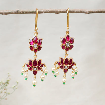 Silvernika 92.5 Silver Gold Plated Lotus Ganesha Earrings
