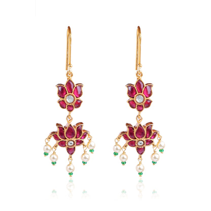 Silvernika 92.5 Silver Gold Plated Lotus Ganesha Earrings
