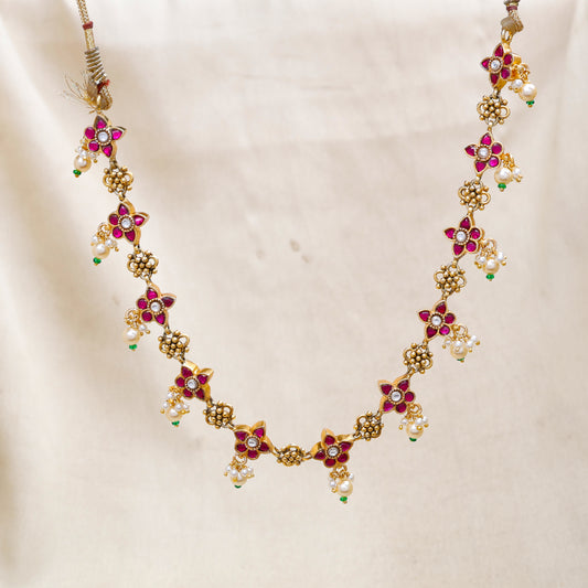 Silvernika 92.5 Silver Gold-Plated Pink & White Stone Necklace