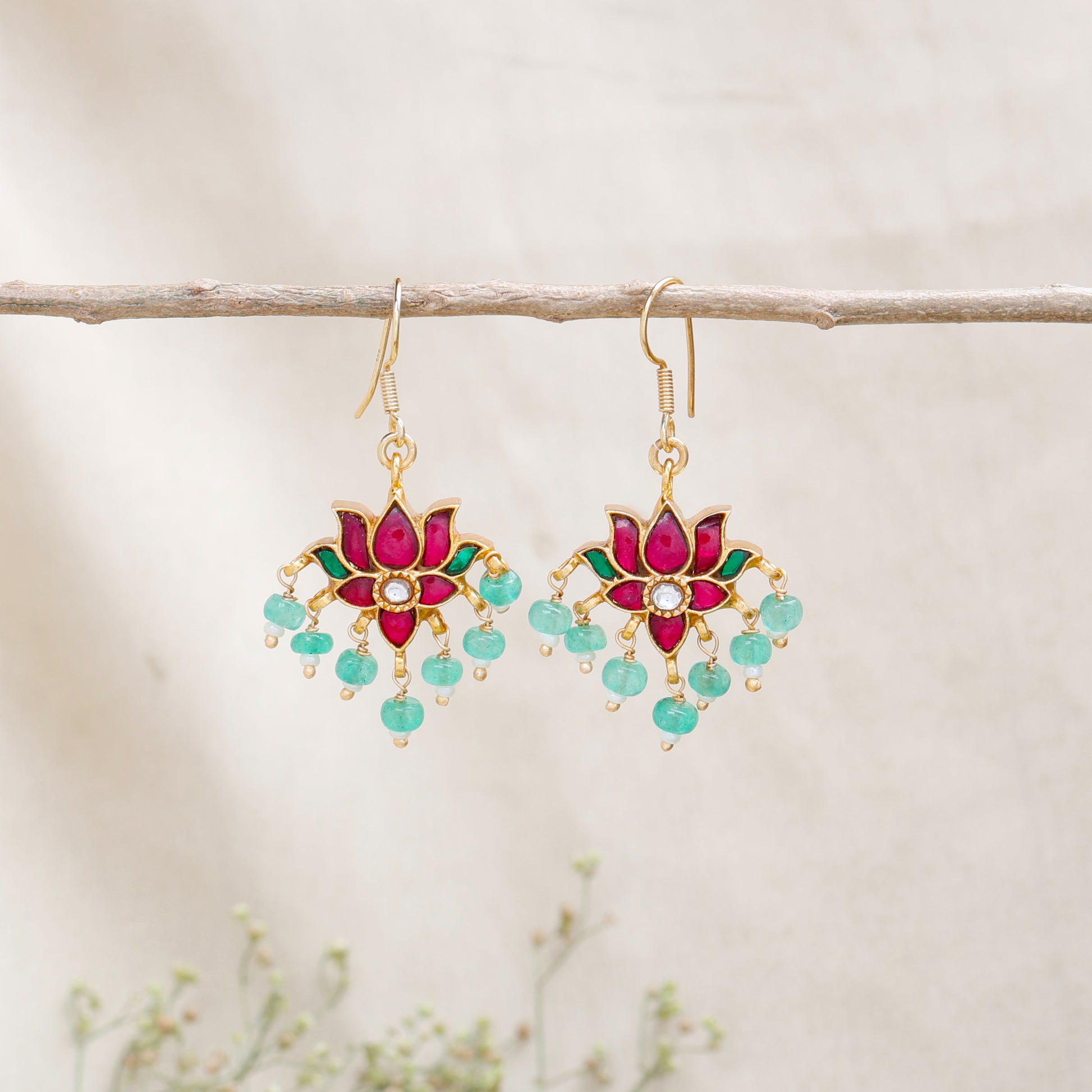 Silvernika Lotus Ruby Stone Earrings
