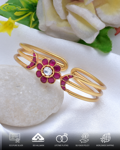 Silvernika GOLD PLATED RUBY STONE BRACELET