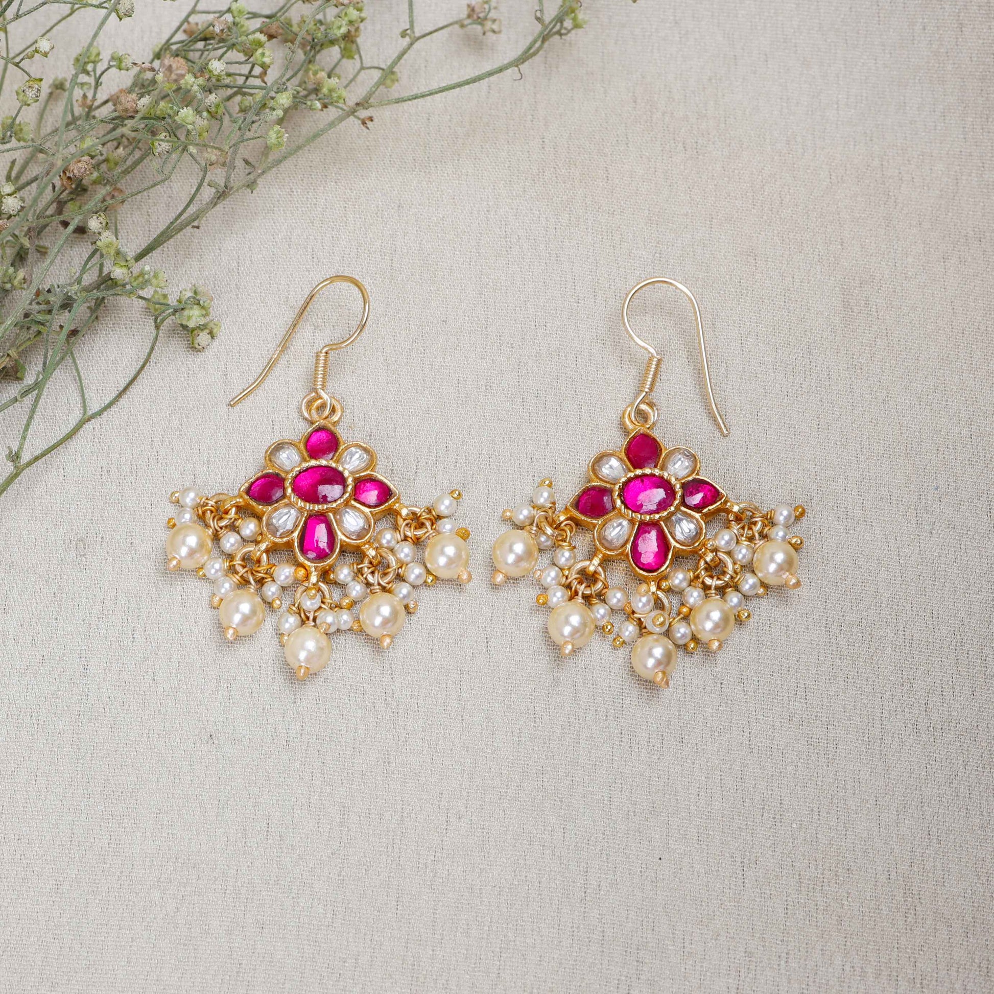 Silvernika Red & White Stone Earrings 