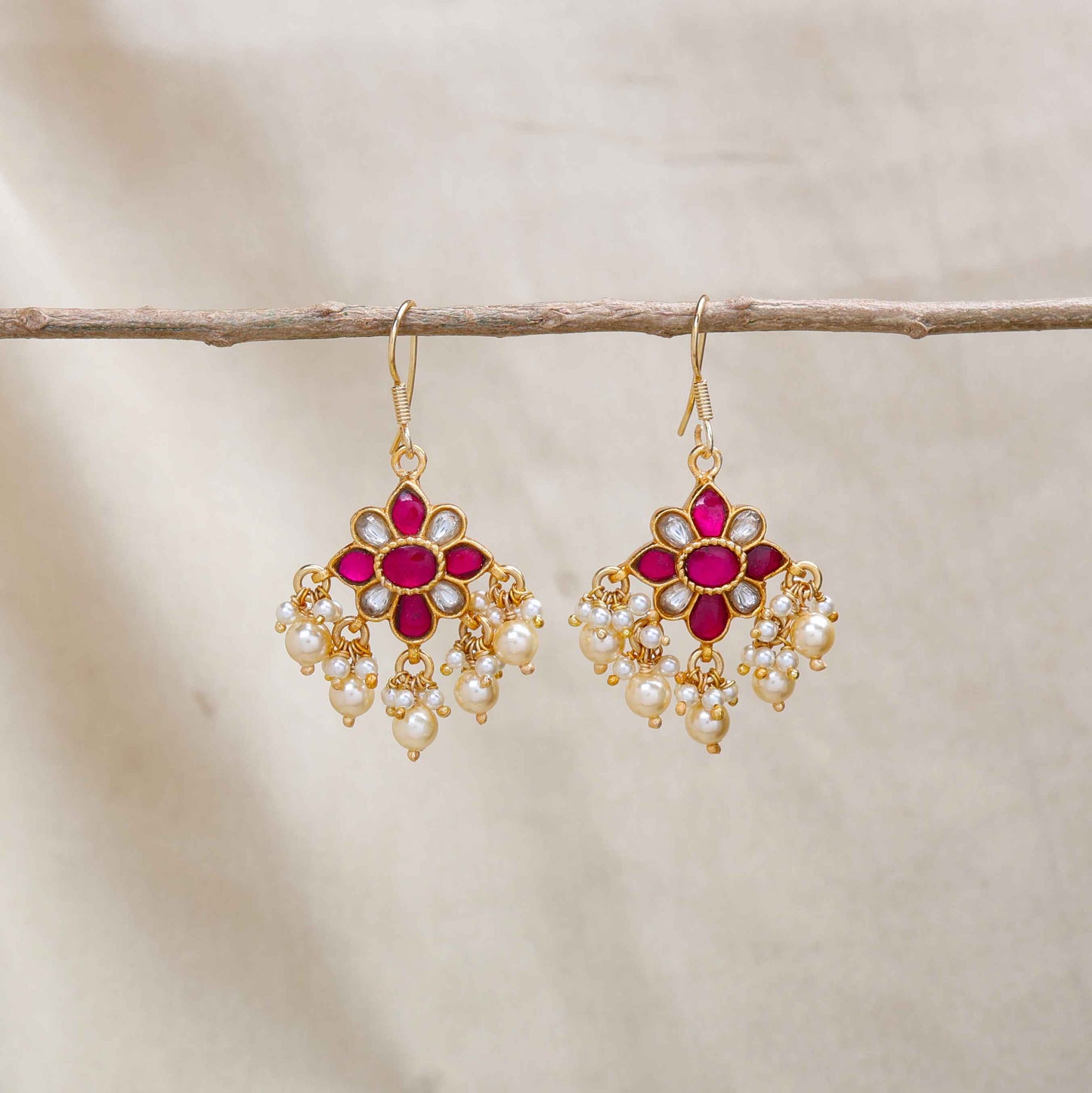Silvernika Red & White Stone Earrings 