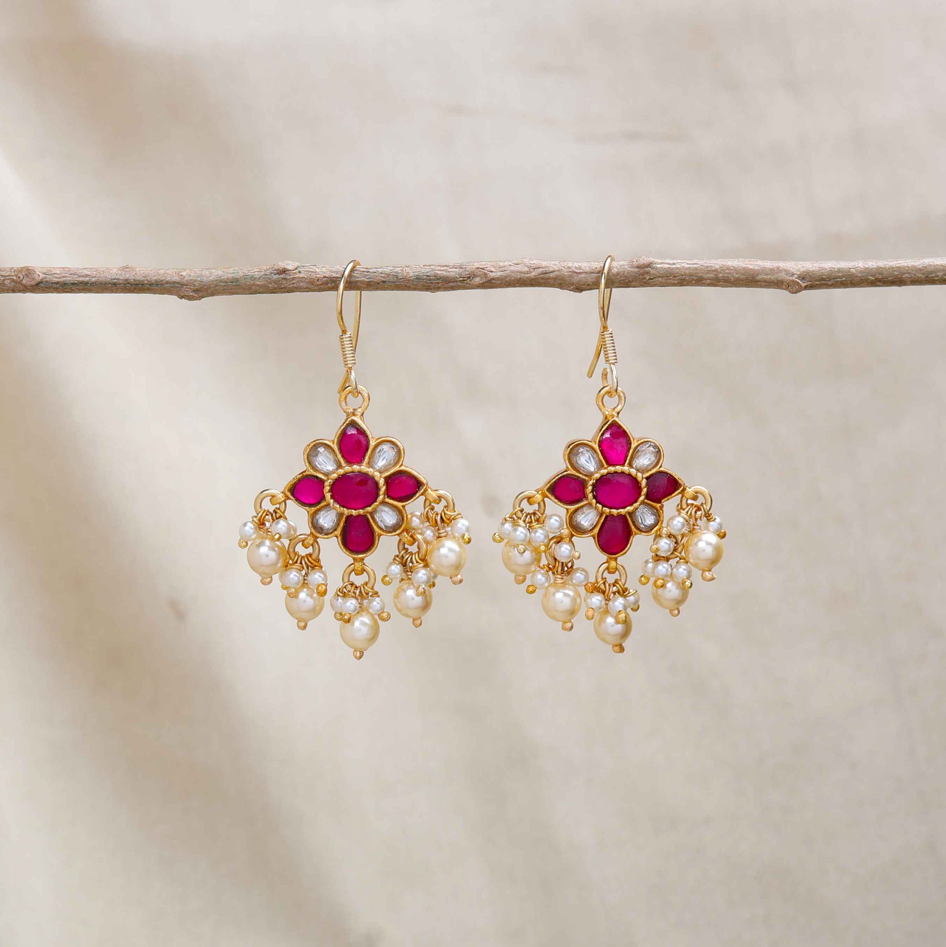 Silvernika Red & White Stone Earrings 
