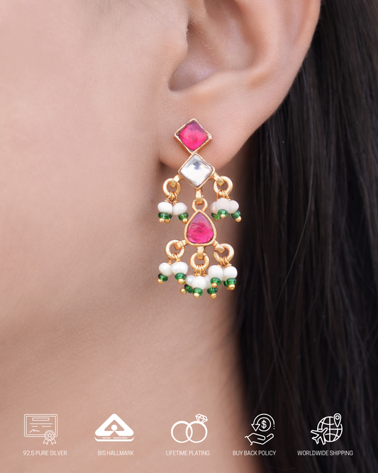 Silvernika Gold Plated Kundan Drop Earrings