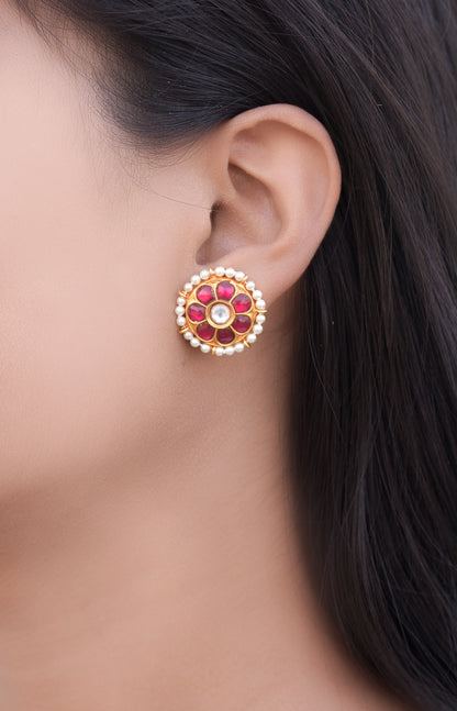 Silvernika Silver Gold Plated Stud Earrings