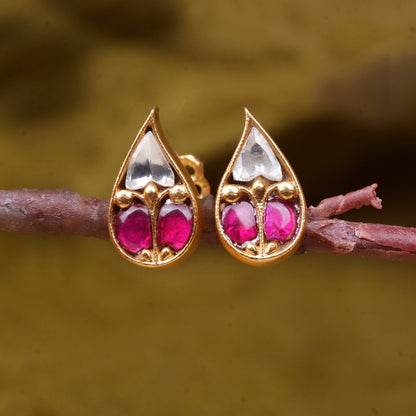 Silvernika Gold Plated 925 Sterling Silver Gold Plated Ruby Leaf Earrings