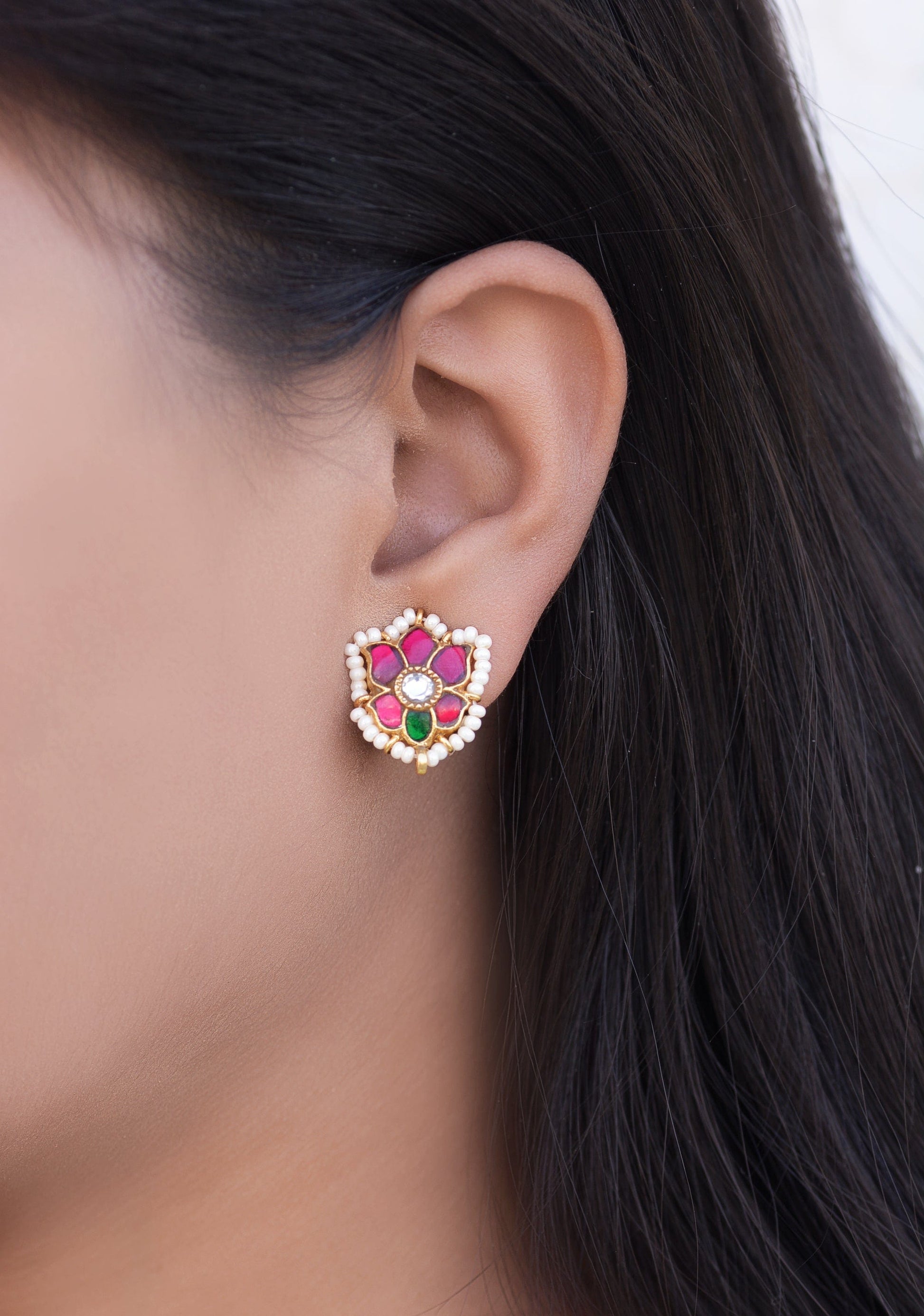 Silvernika Women Gold Push Back SIlver Studs