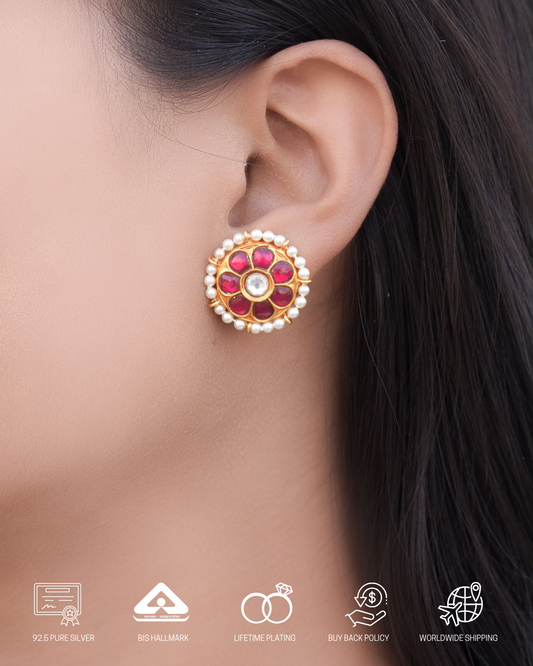 Silvernika Silver Gold Plated Stud Earrings